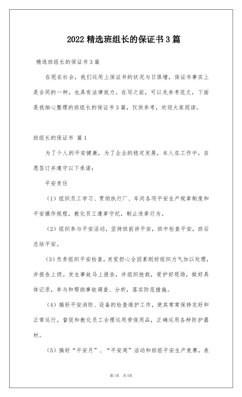 2022精选班组长的保证书3篇