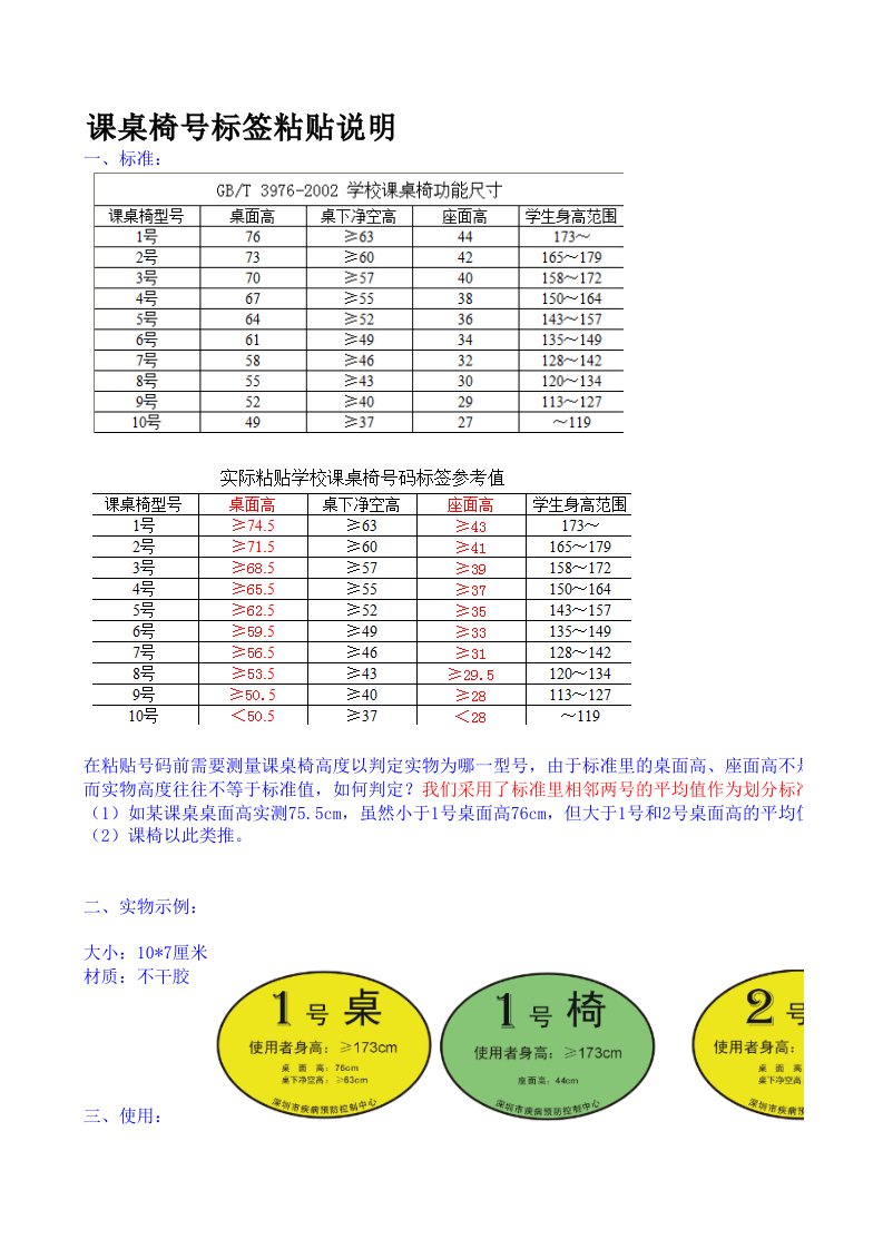 课桌椅号标签粘贴说明