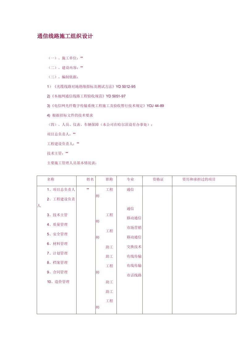 通信线路施工组织设计