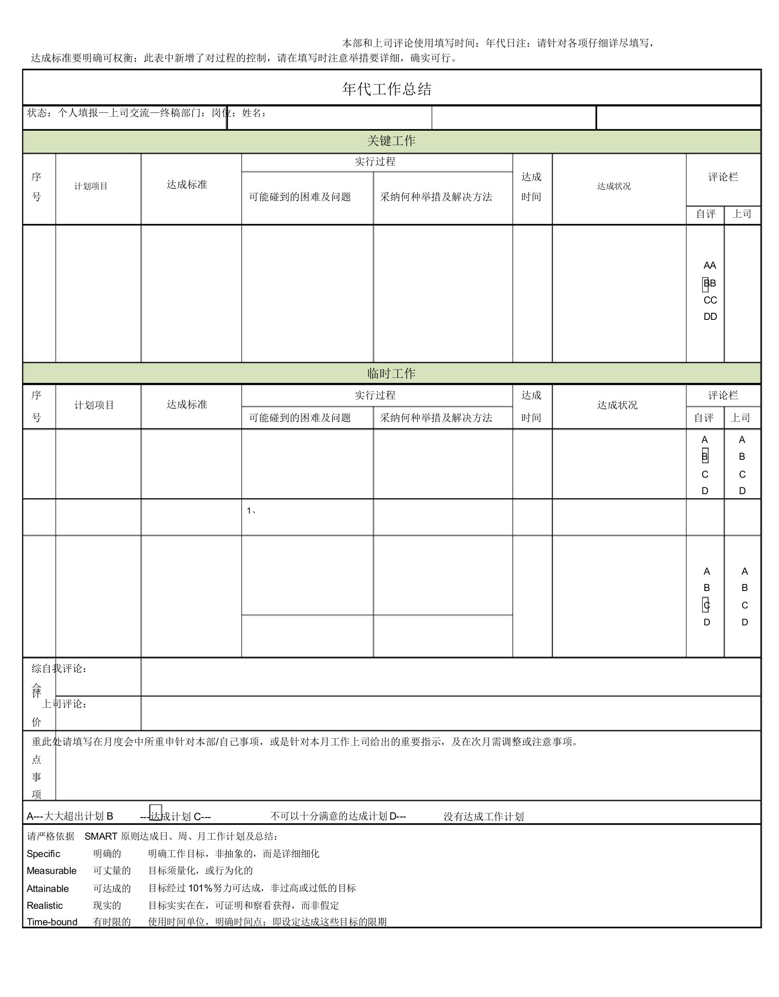 工作计划工作总结表格模版