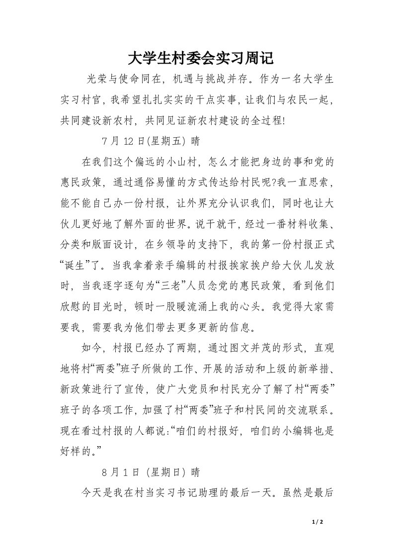 大学生村委会实习周记