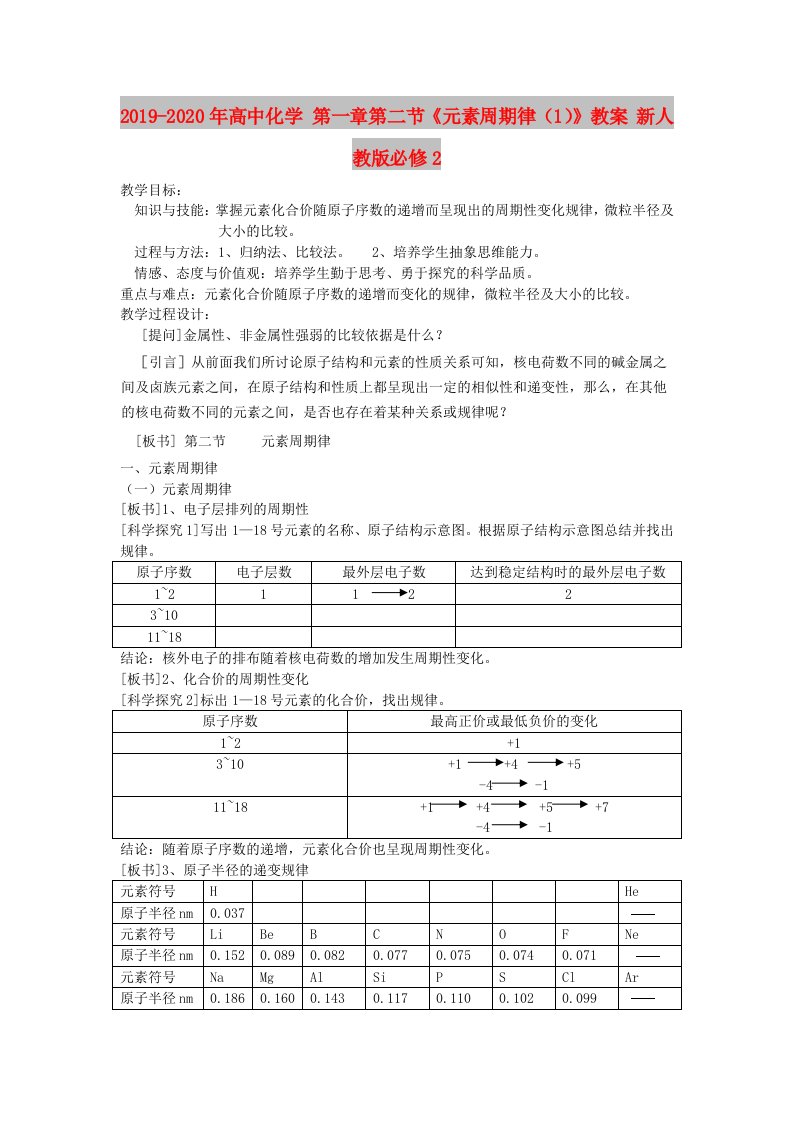 2019-2020年高中化学