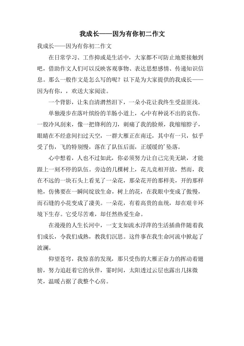 我成长——因为有你初二作文