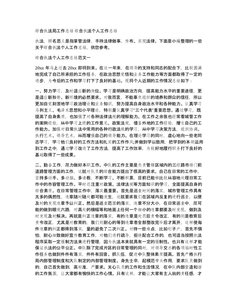 综合执法局工作总结综合执法个人工作总结