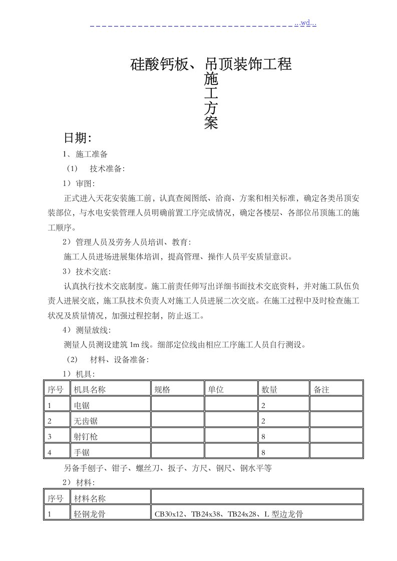 硅酸钙板吊顶施工组织设计方案