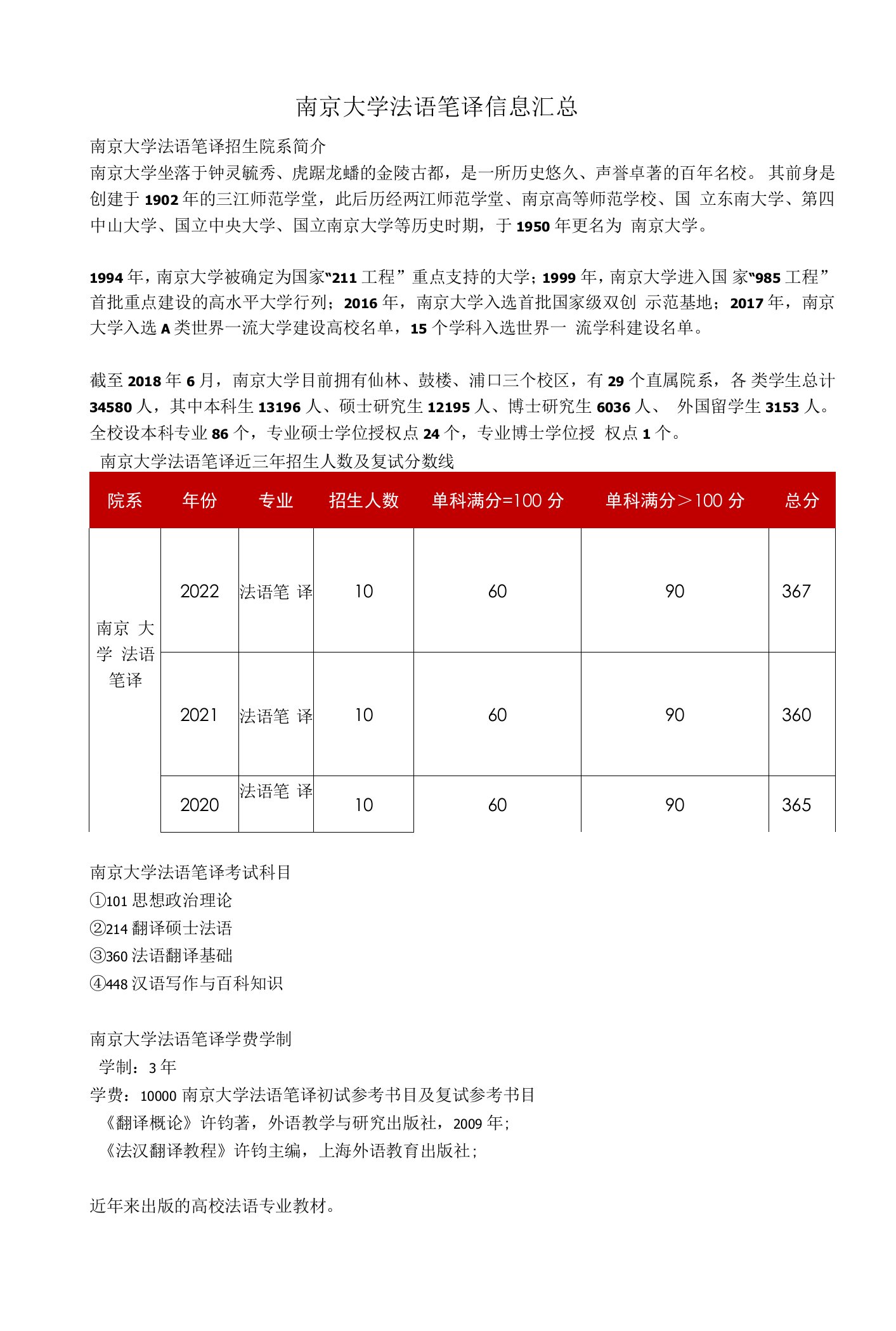 南京大学法语笔译信息汇总