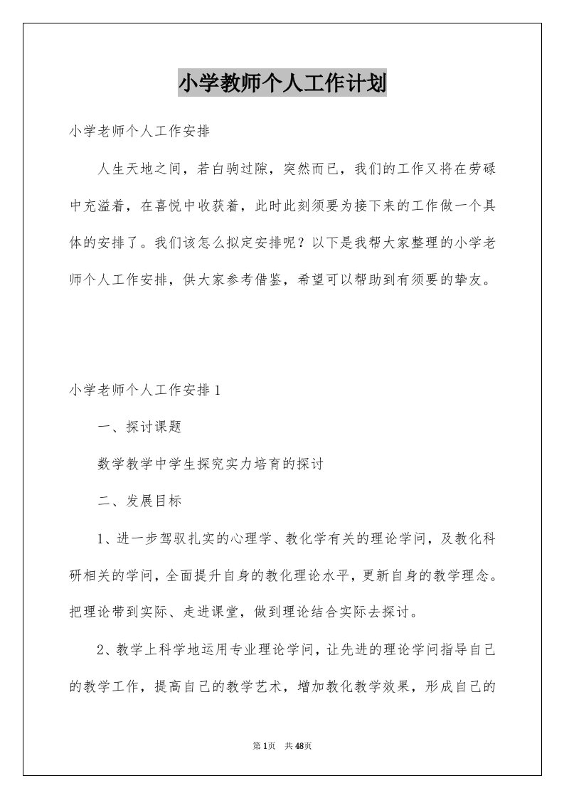 小学教师个人工作计划例文9