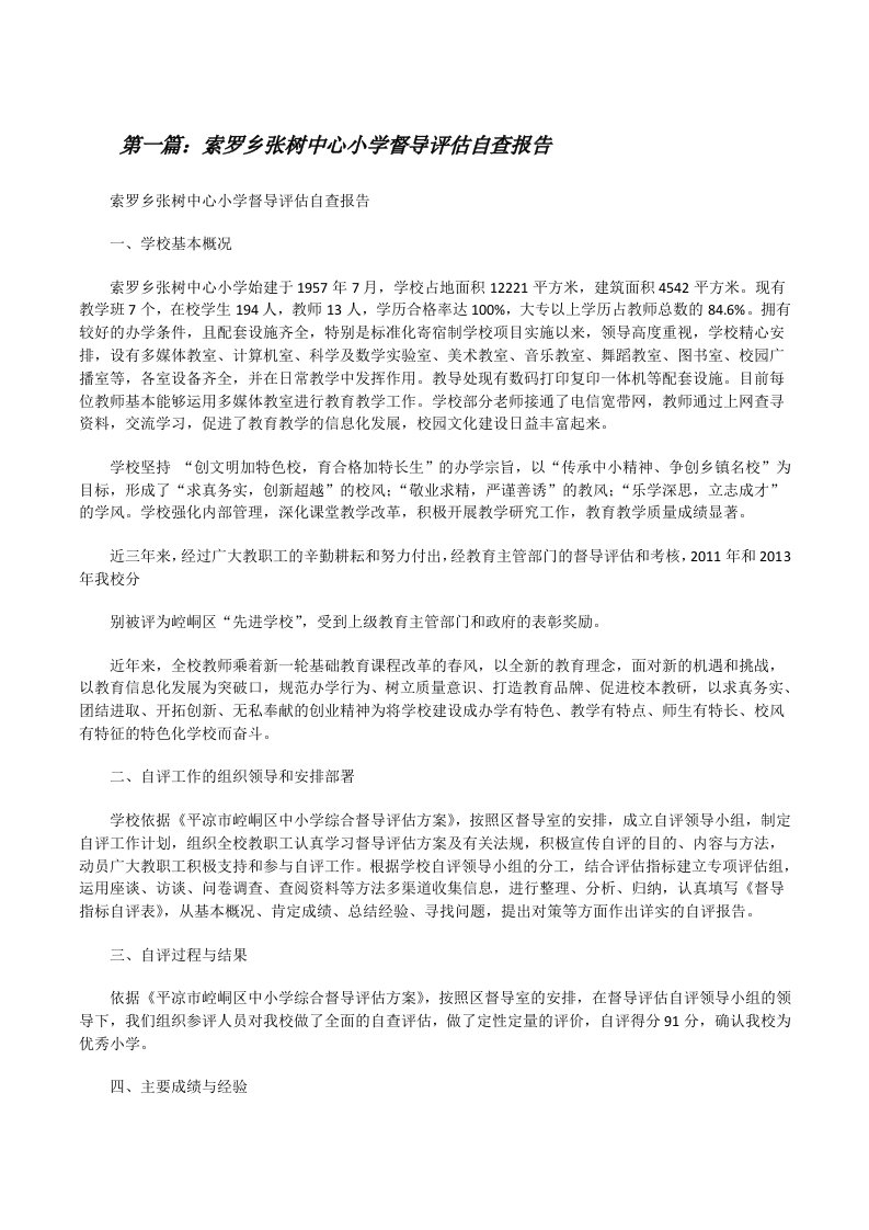 索罗乡张树中心小学督导评估自查报告[样例5][修改版]