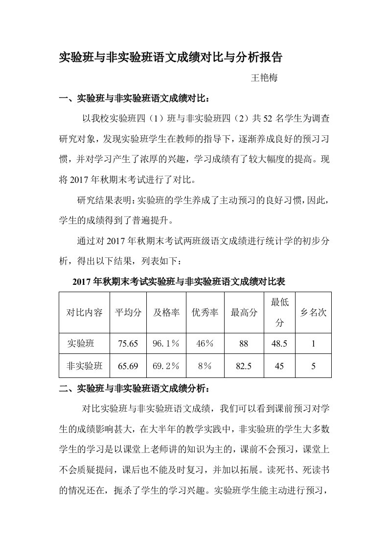 成绩对比分析报告