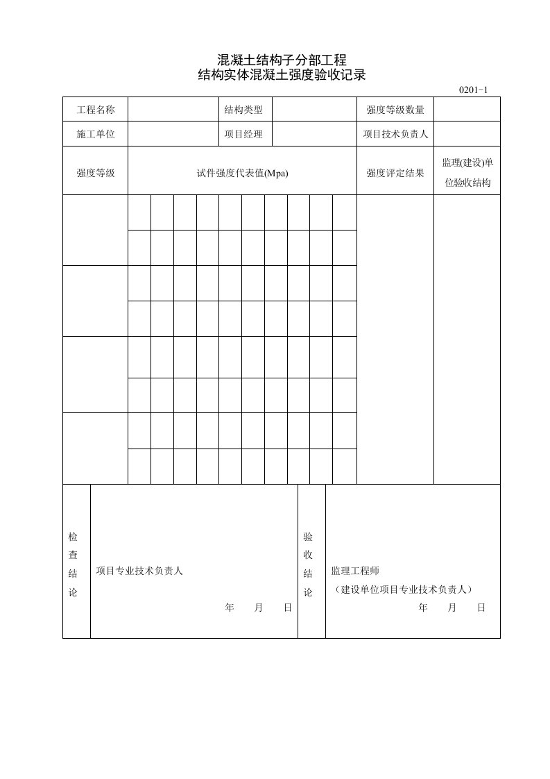 0201-1混凝土强度验收记录