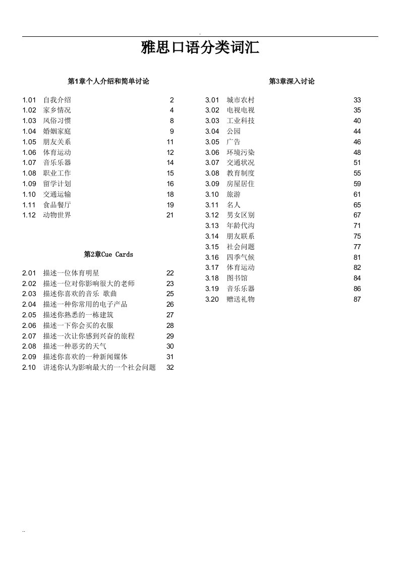 雅思口语分类词汇总结