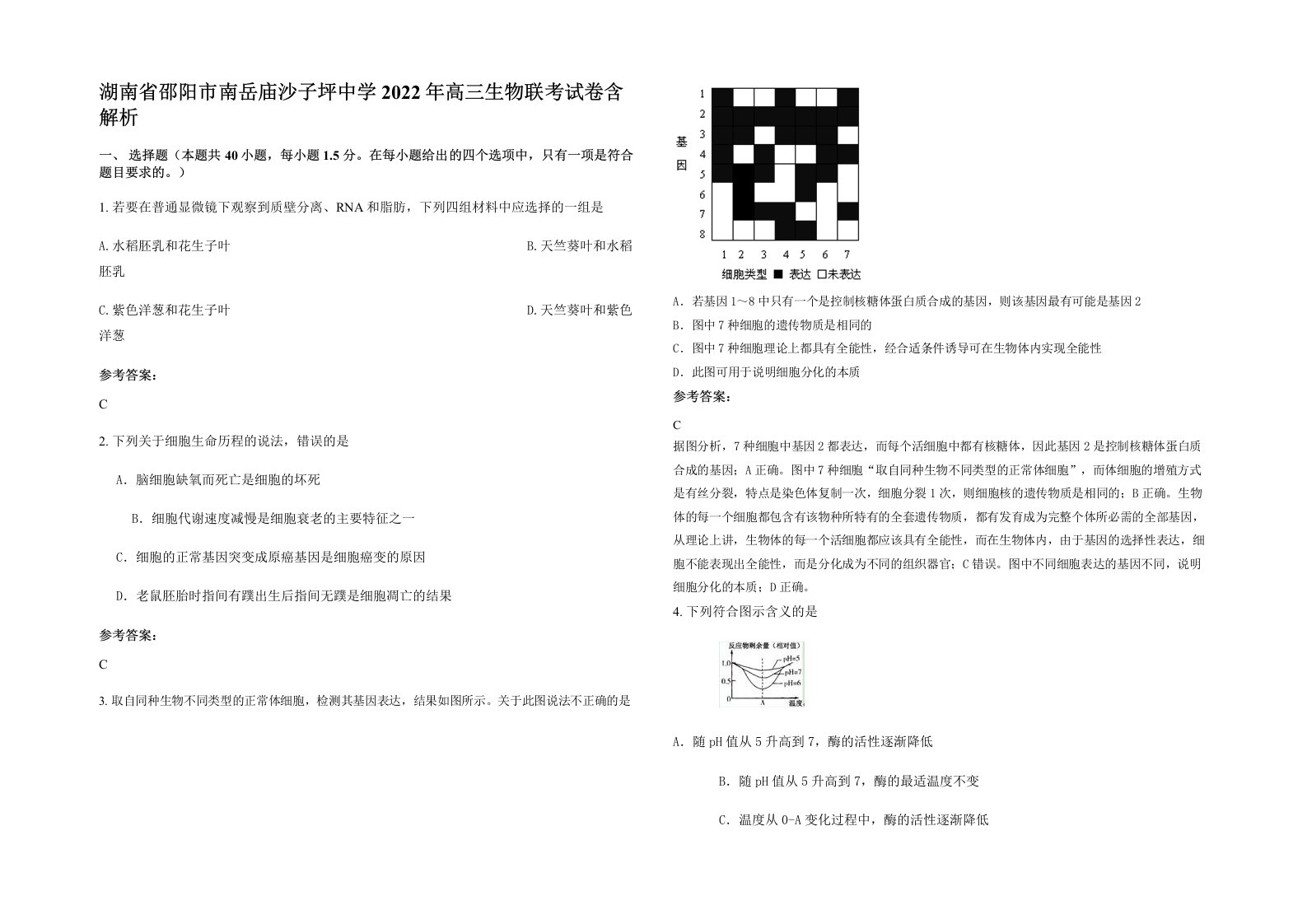 湖南省邵阳市南岳庙沙子坪中学2022年高三生物联考试卷含解析