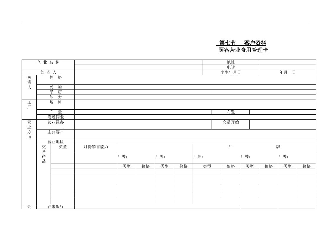 【管理精品】顾客营业信用管理卡