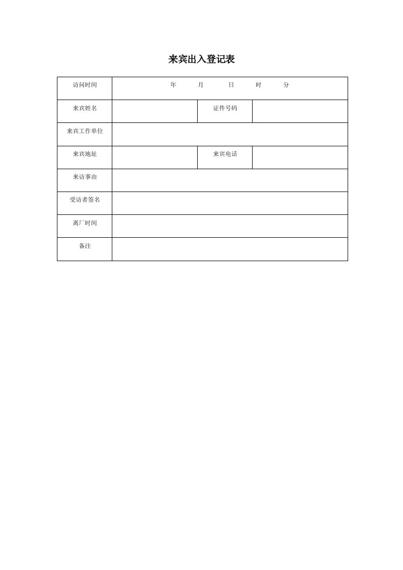 工程资料-来宾出入登记表