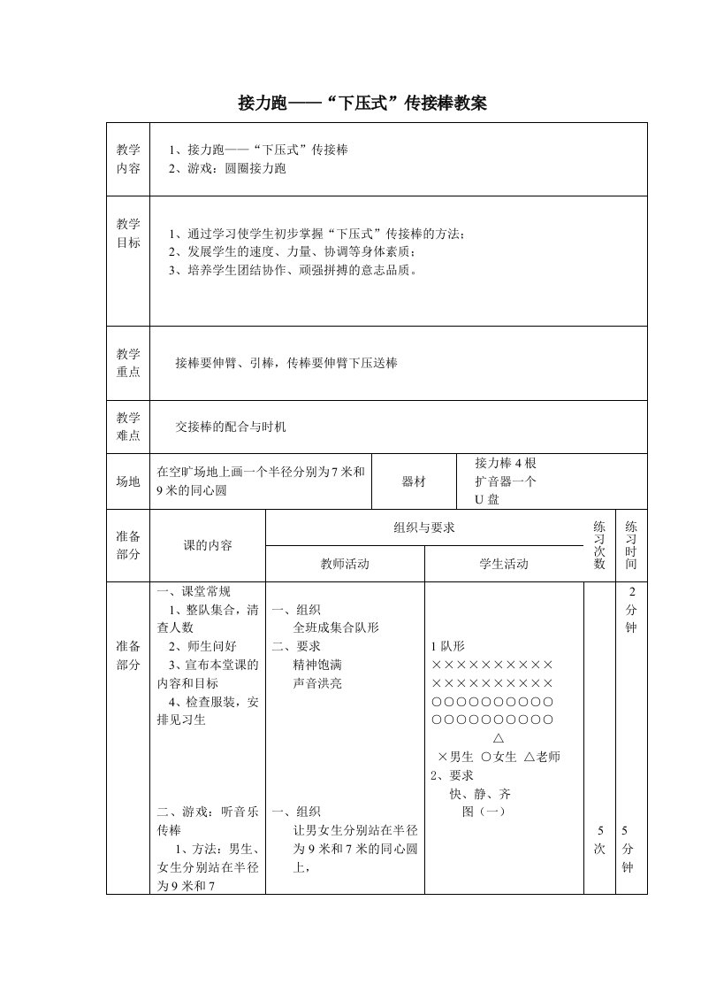 接力跑——下压式传接棒教案