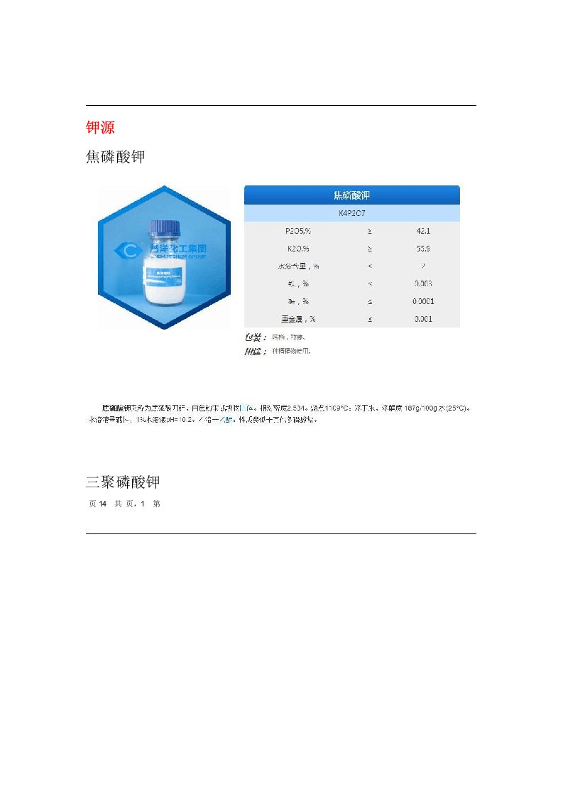 液体肥原料信息汇总