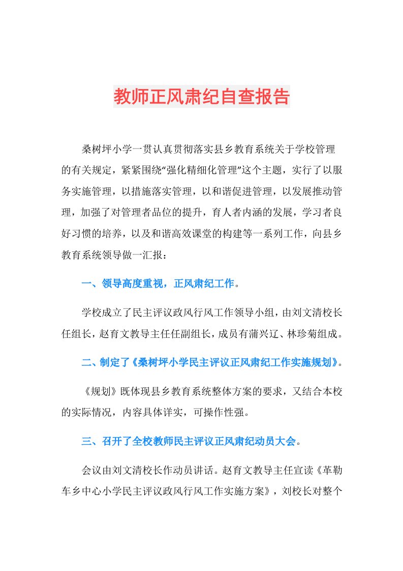 教师正风肃纪自查报告