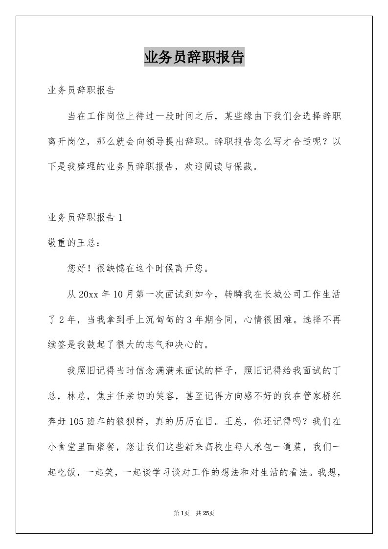 业务员辞职报告例文5