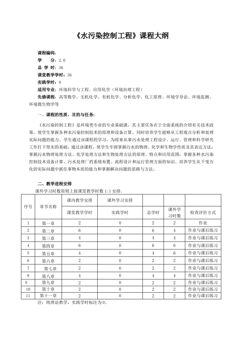 水污染控制工程课程大纲