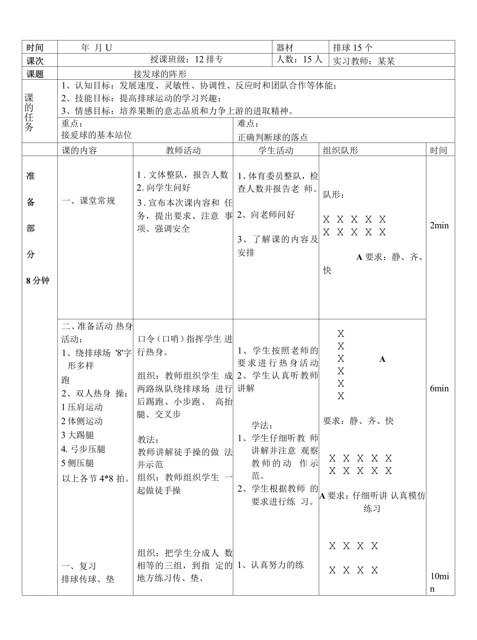 排球战术接发球的阵形教案