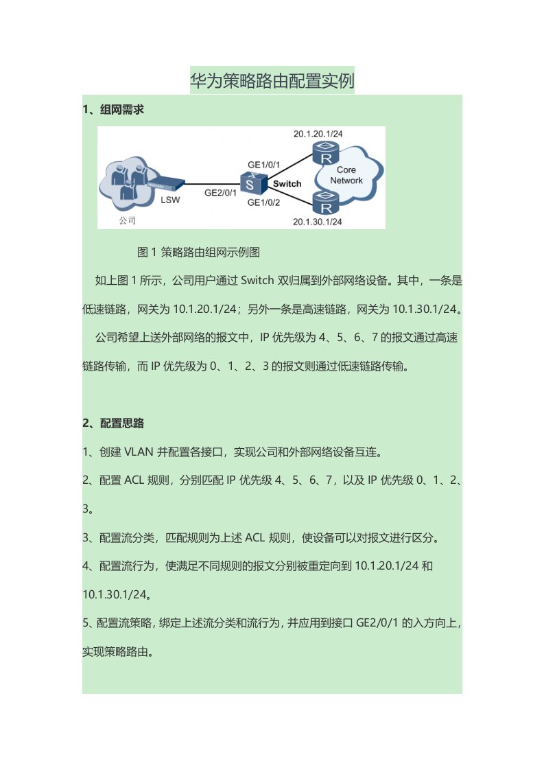 华为策略路由配置实例