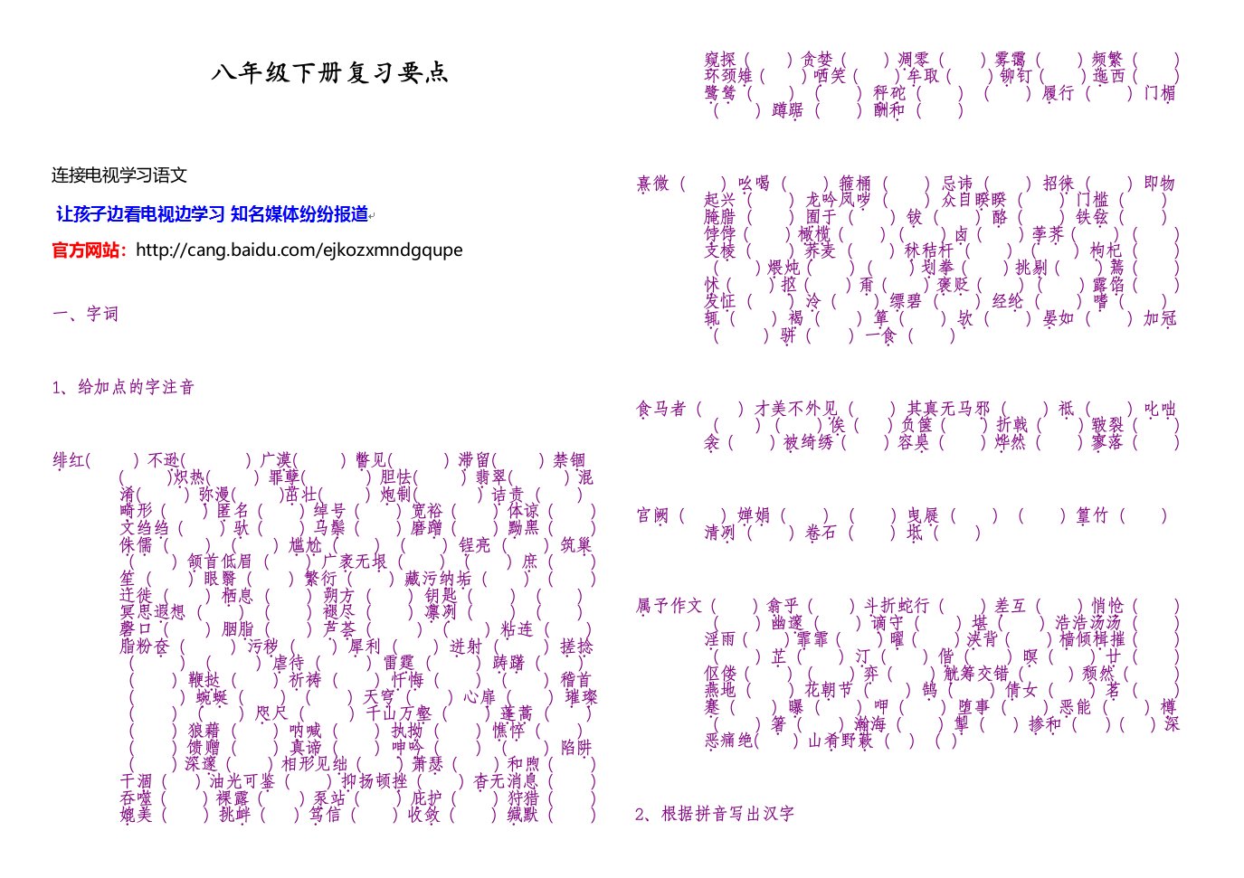 人教版八年级下册语文复习要点