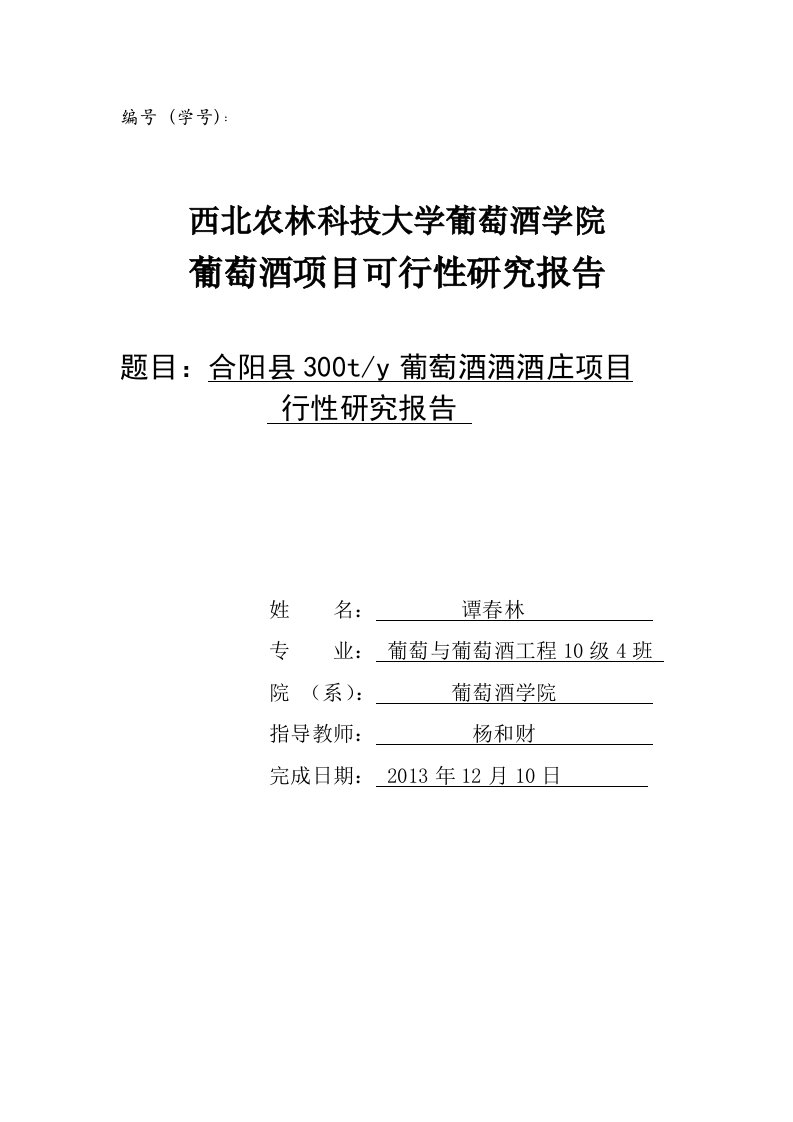 葡萄酒酒庄可行性研究报告