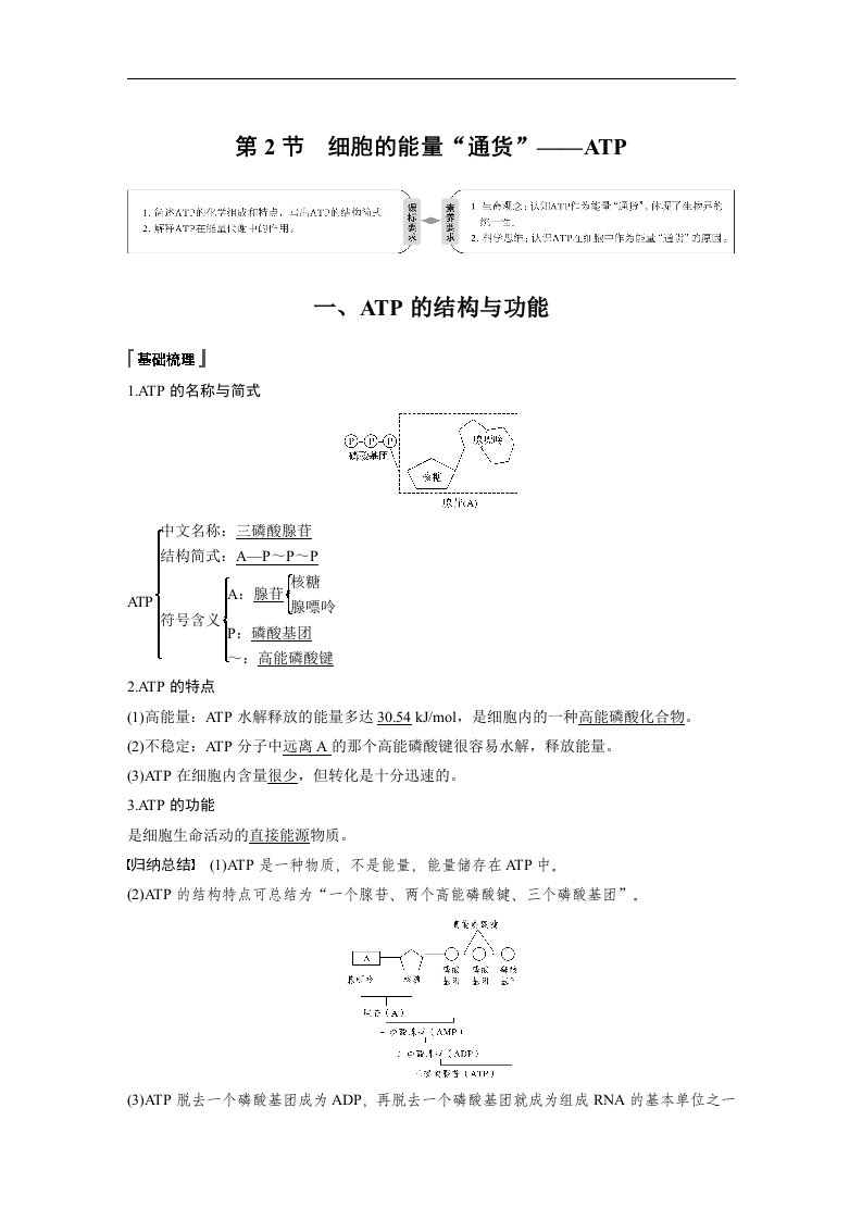 19-20版-5.2细胞的能量“通货”——ATP（步步高）