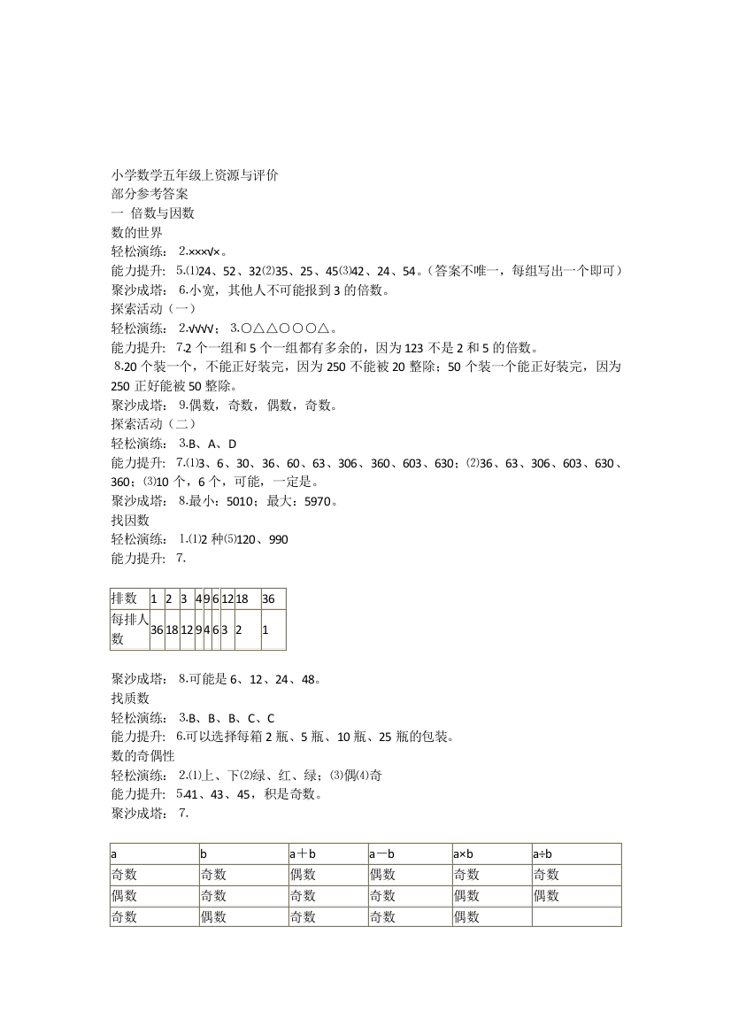 小学数学五年级上资源与评价