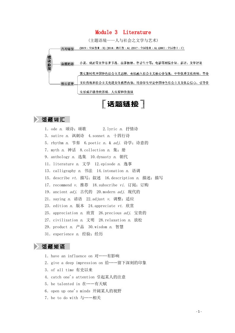 2021届高考英语一轮总复习Module3Literature教师用书教案外研版选修7