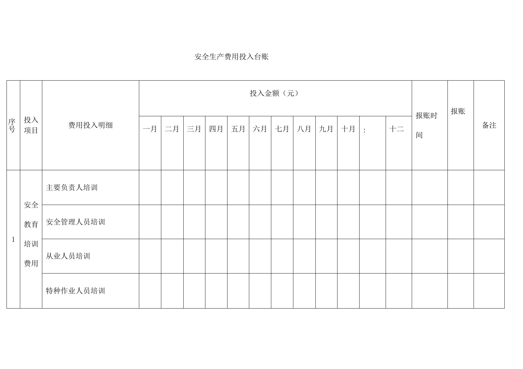 安全生产费用投入台账模版