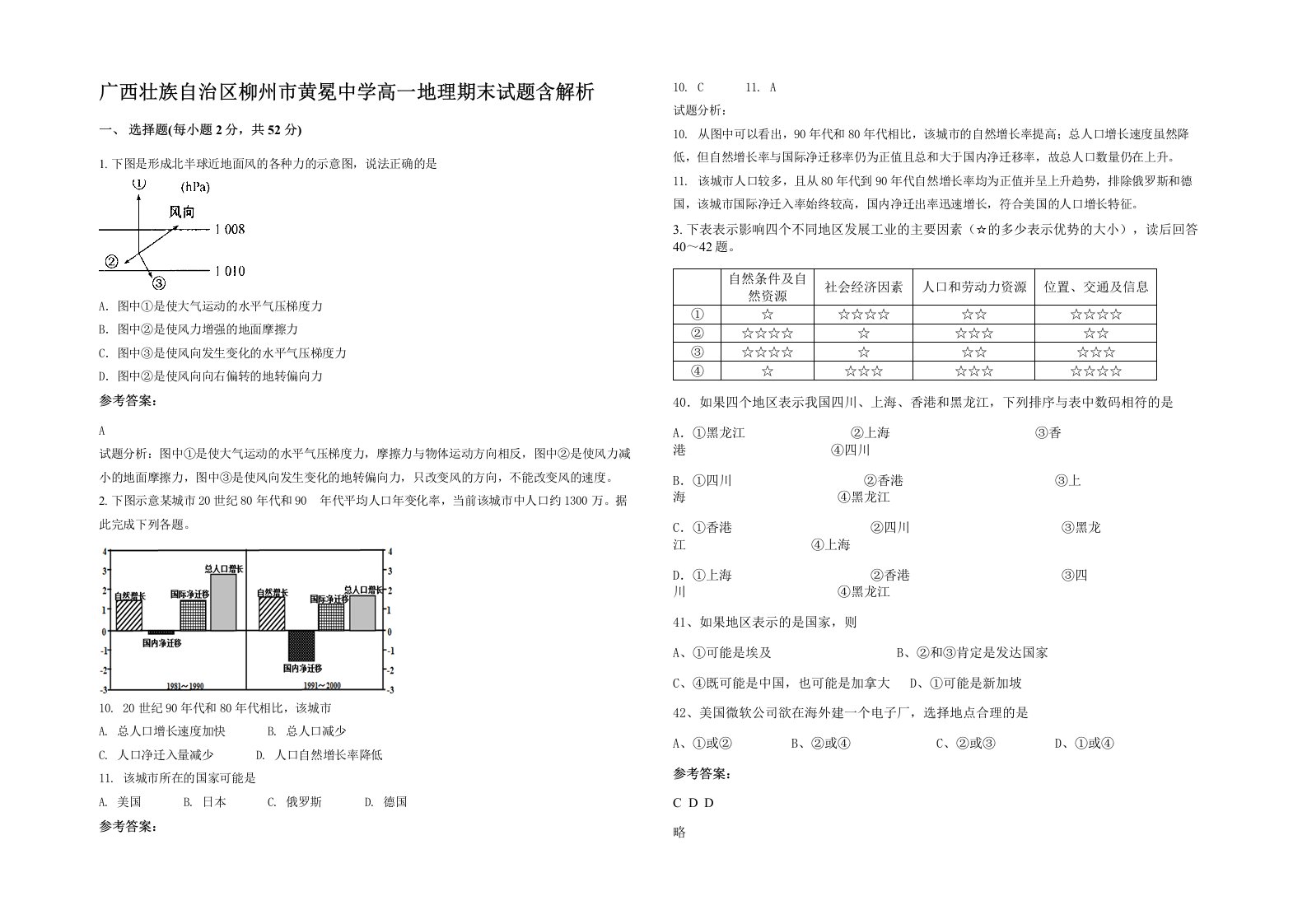 广西壮族自治区柳州市黄冕中学高一地理期末试题含解析