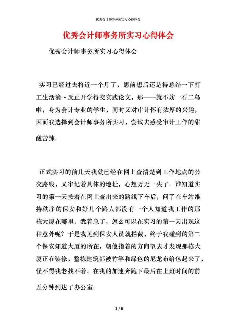 优秀会计师事务所实习心得体会