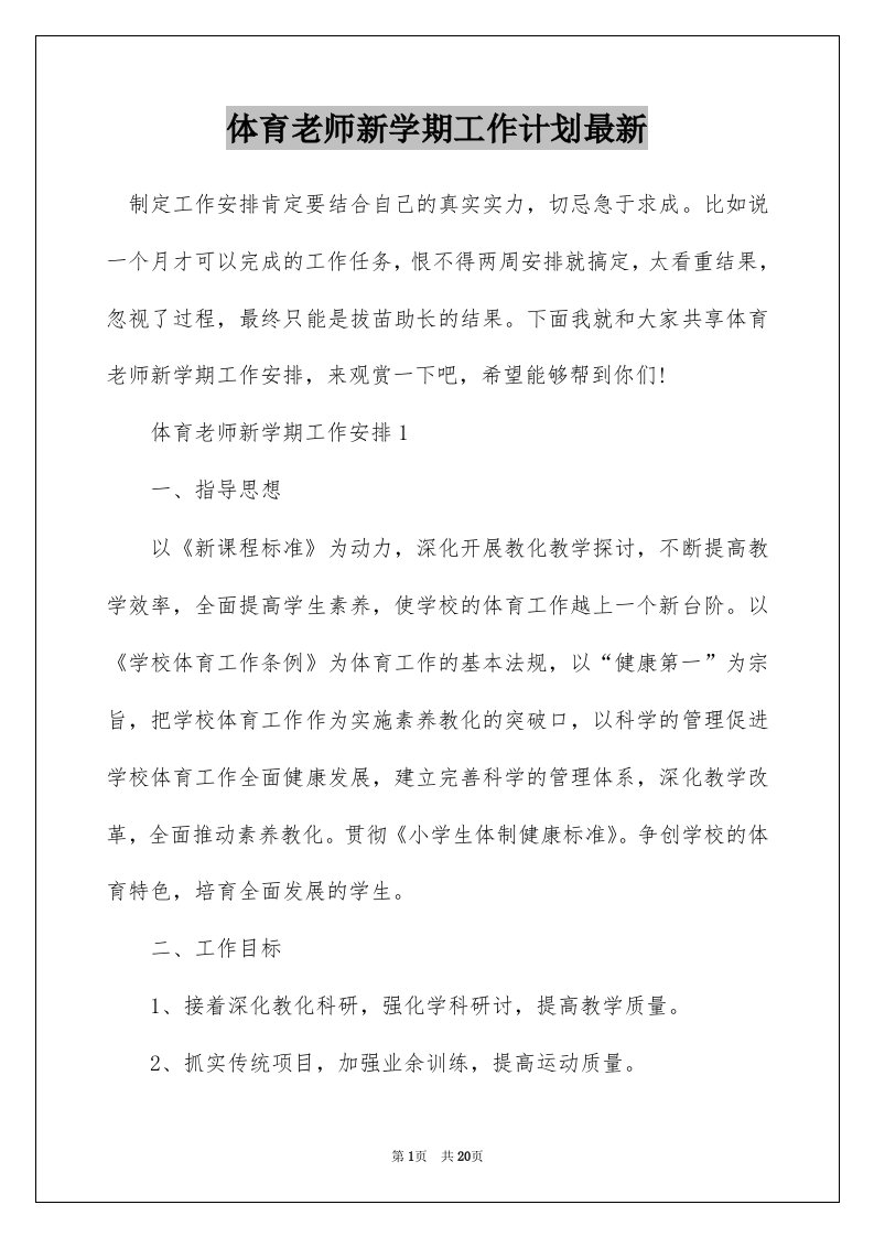 体育老师新学期工作计划最新