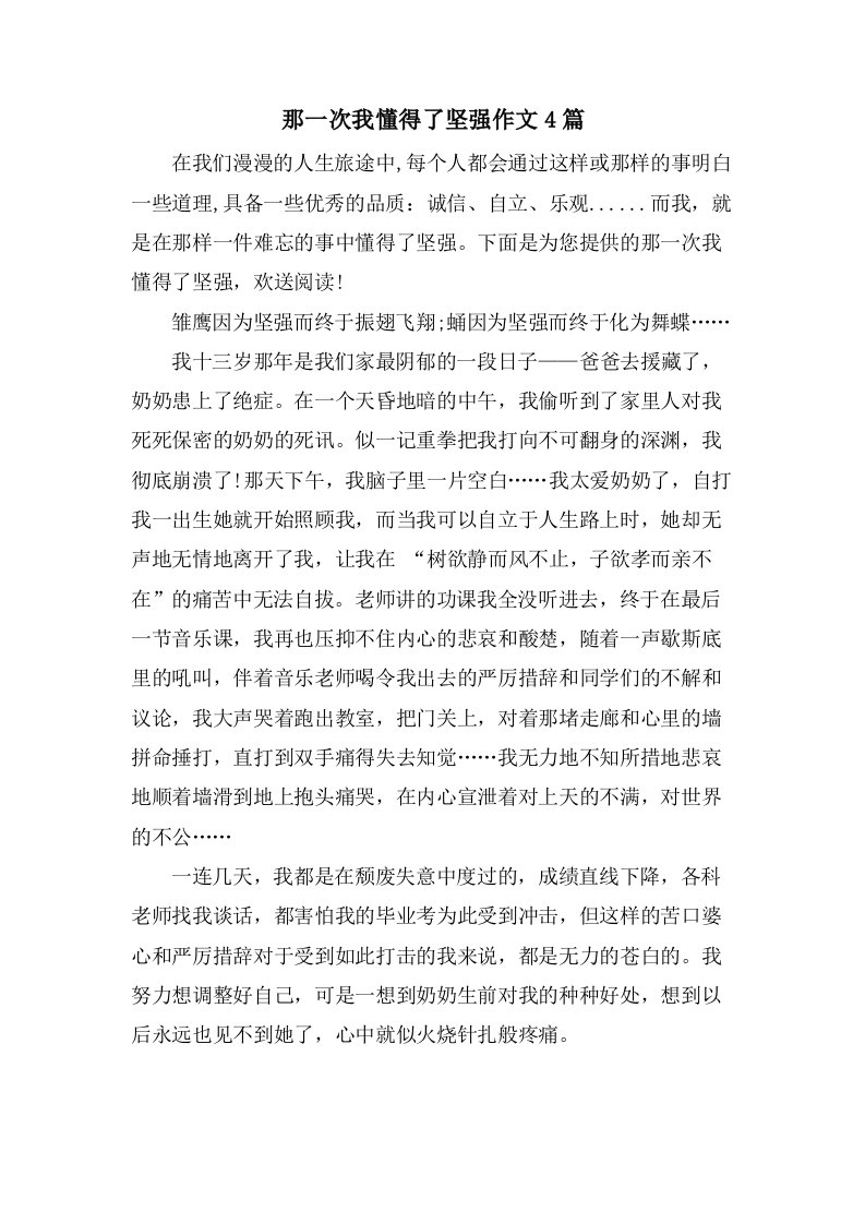 那一次我懂得了坚强作文4篇