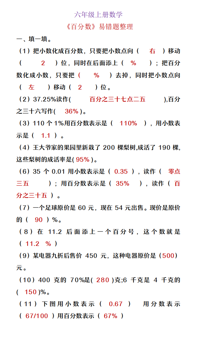 六年级上册数学《百分数》易错题整理