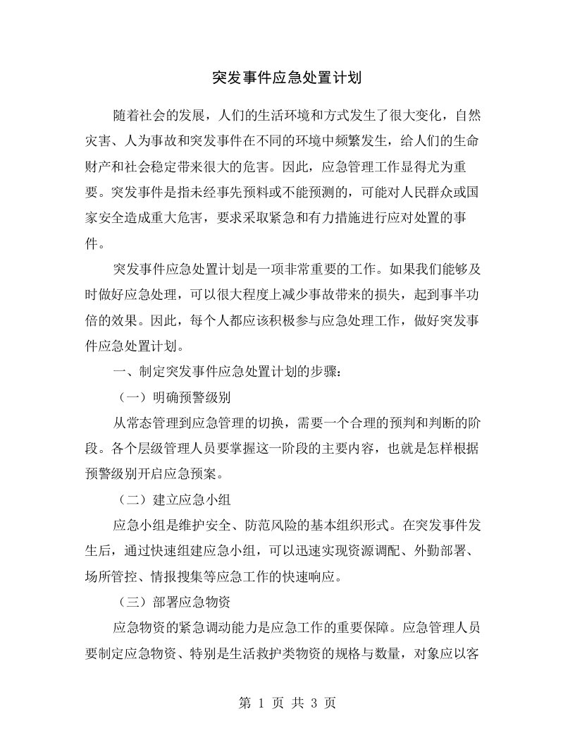 突发事件应急处置计划