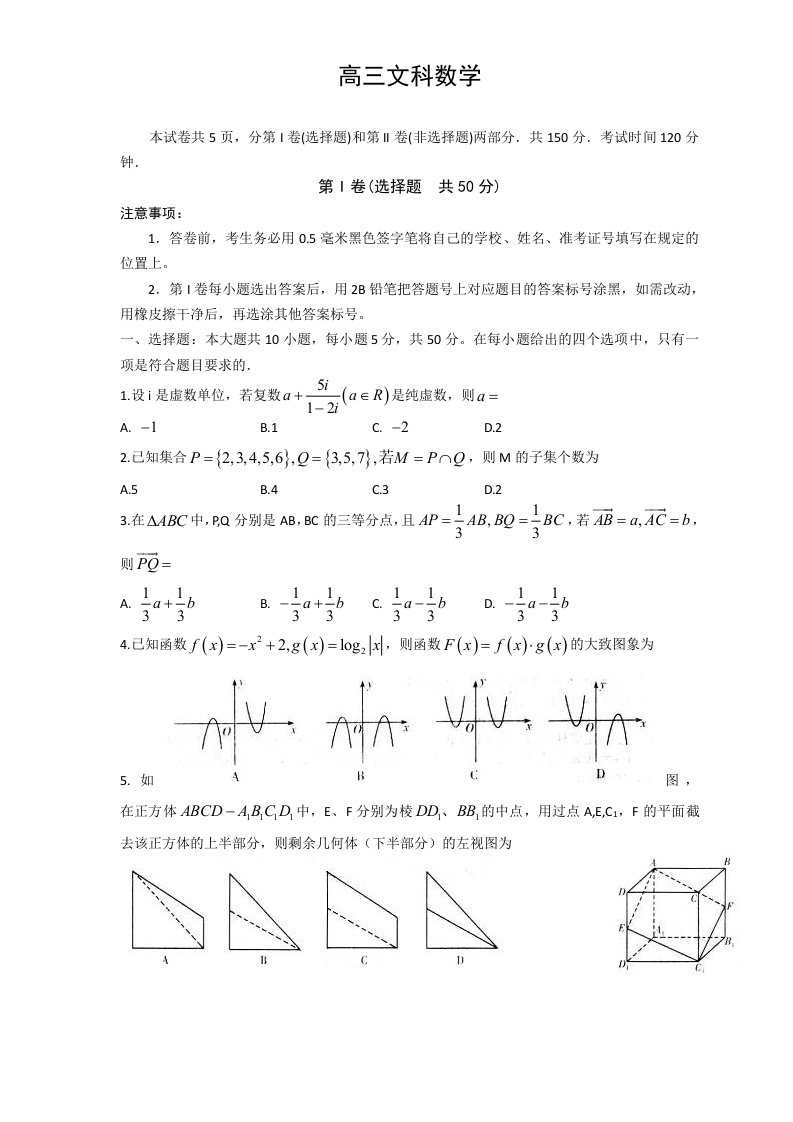 高三文科数学综合题