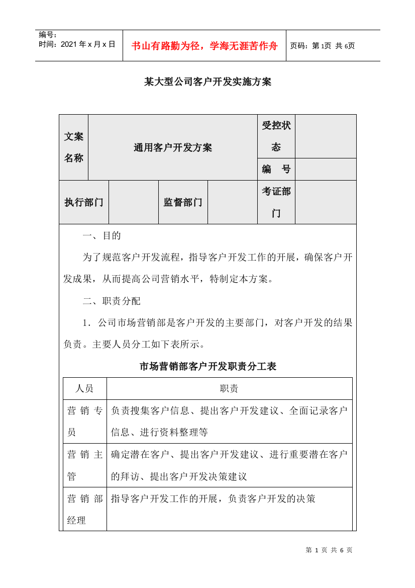 某大型公司客户开发实施方案