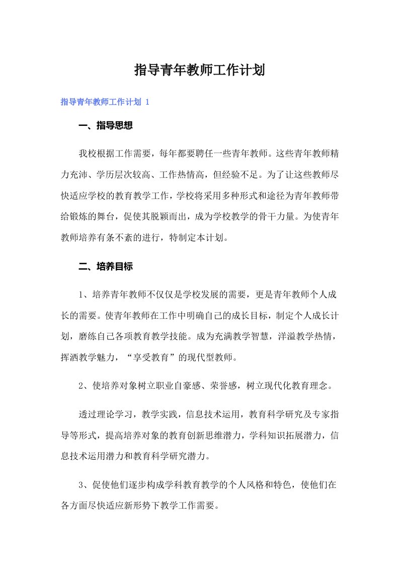 指导青年教师工作计划