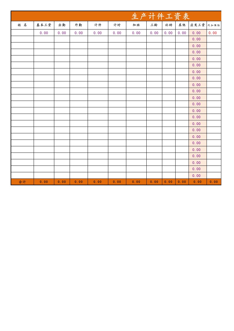 人事管理-06-【通用】生产、计件工资表(带公式)