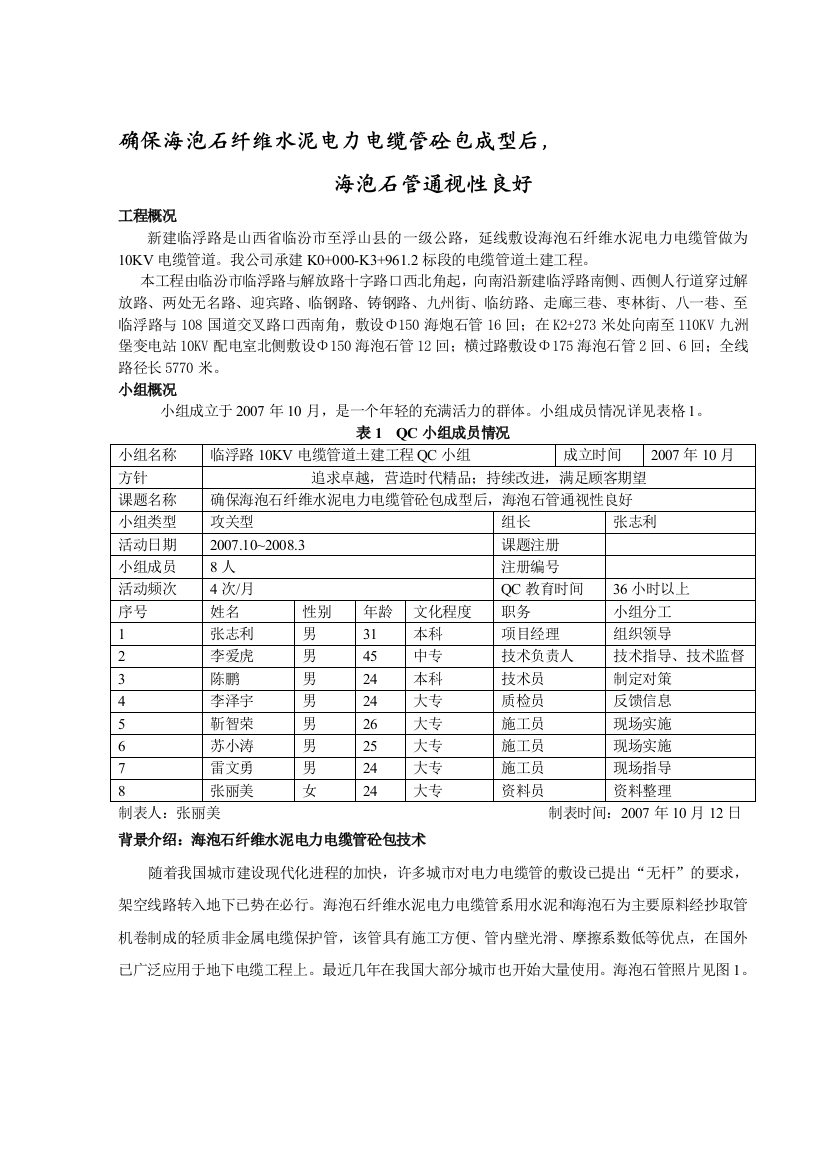 确保海泡石纤维水泥电力电缆管砼包成型后,海泡石管通视性优越