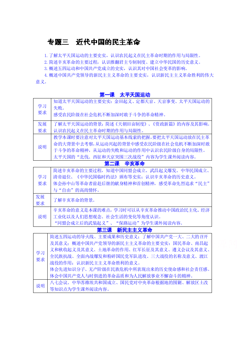 2014-2015学年北京市第二十四中学高中历史（人民版）必修一教案：专题三《近代中国的民主革命》