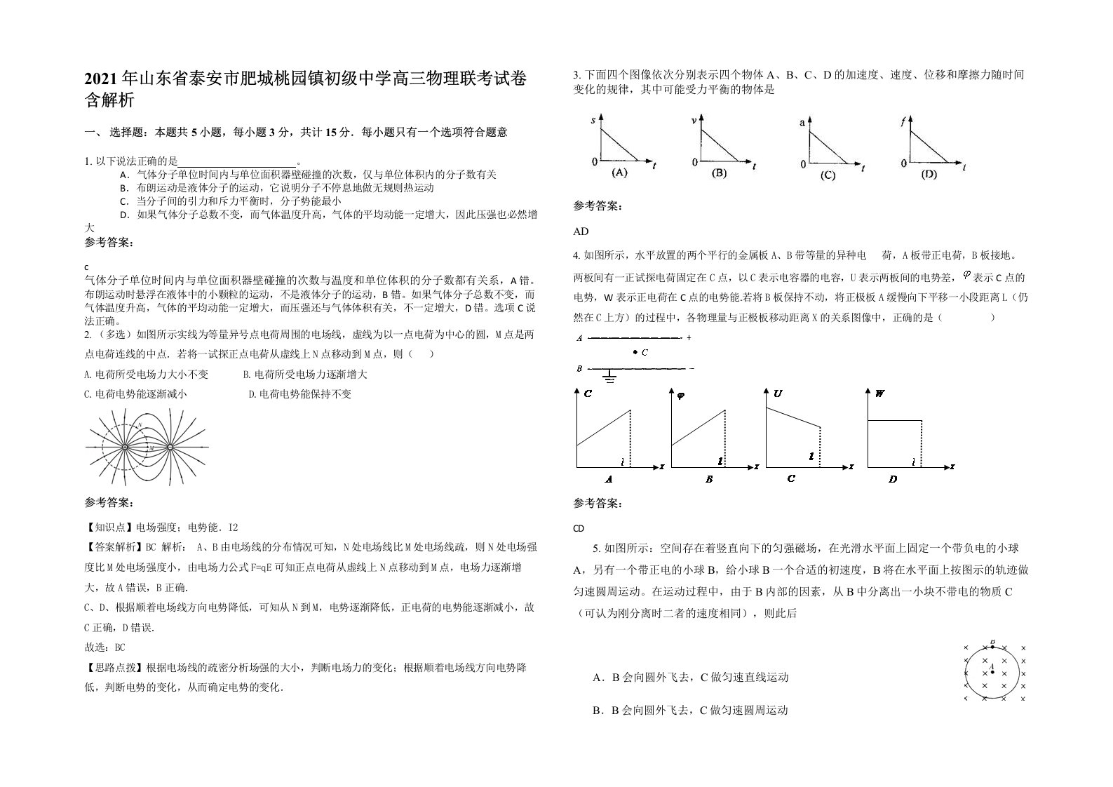 2021年山东省泰安市肥城桃园镇初级中学高三物理联考试卷含解析