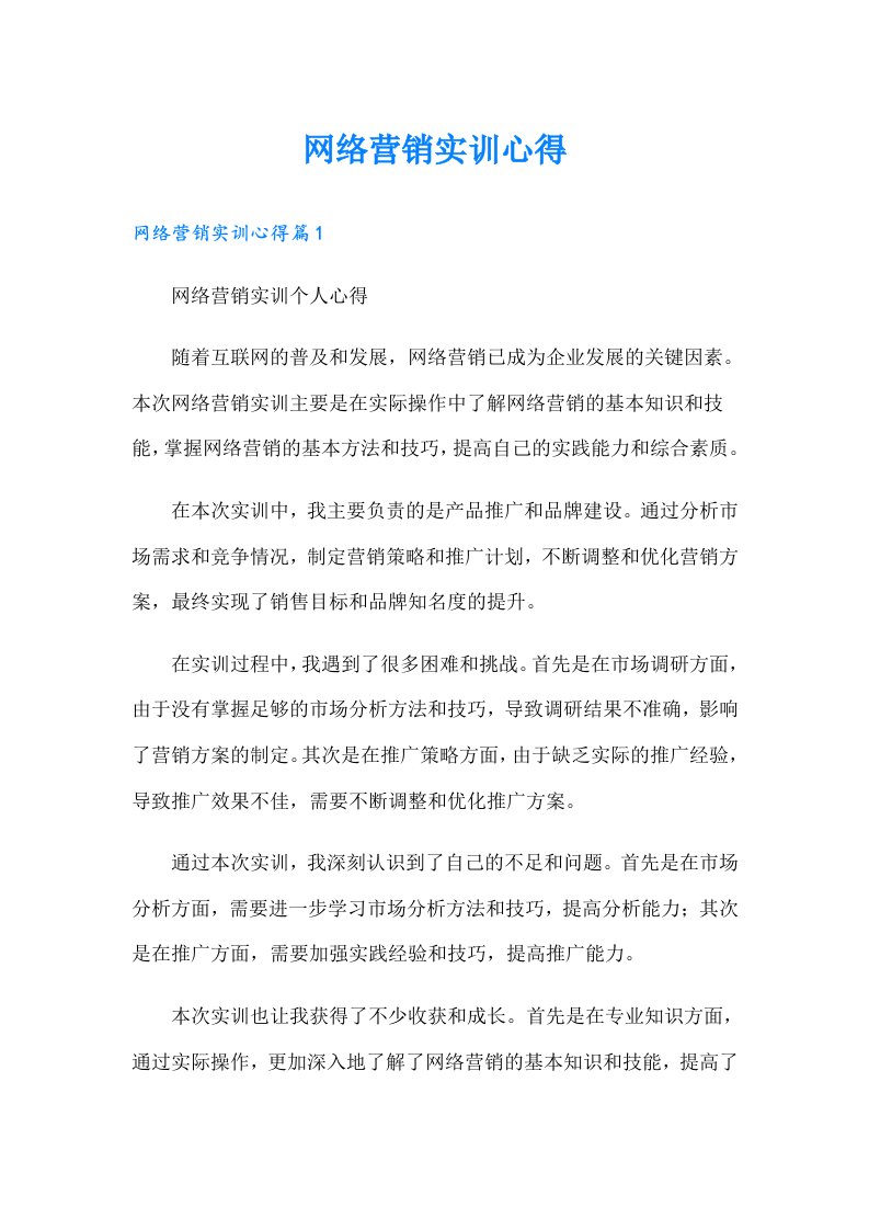 （多篇）网络营销实训心得