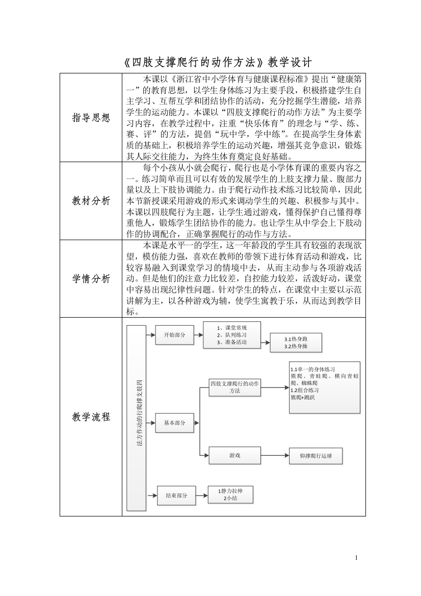 中小学四肢支撑爬行的动作方法公开课教案教学设计课件案例测试练习卷题