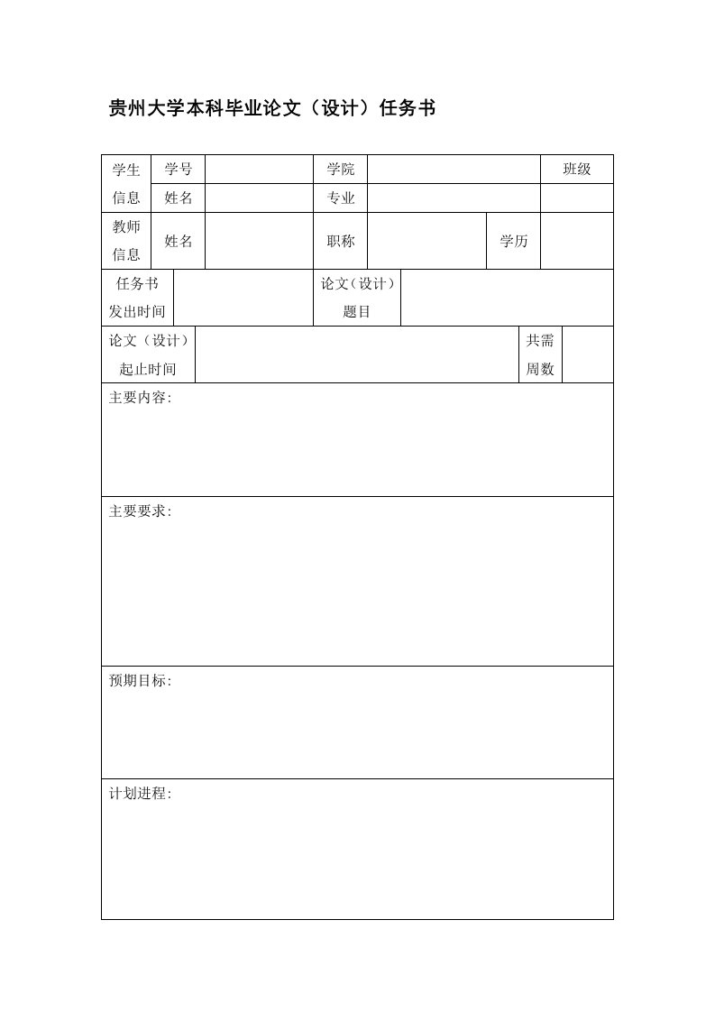 贵州大学本科毕业论文(设计)任务书