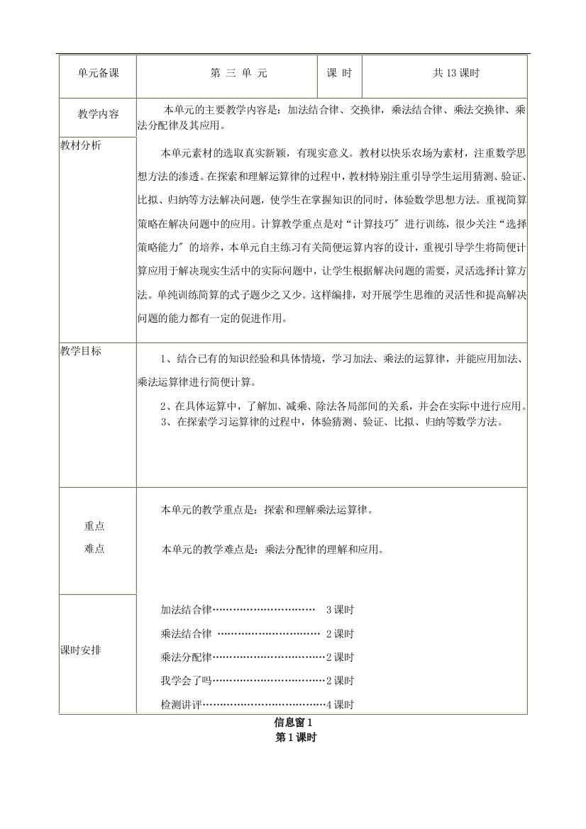 四年级数学下册三快乐农场-运算律教案