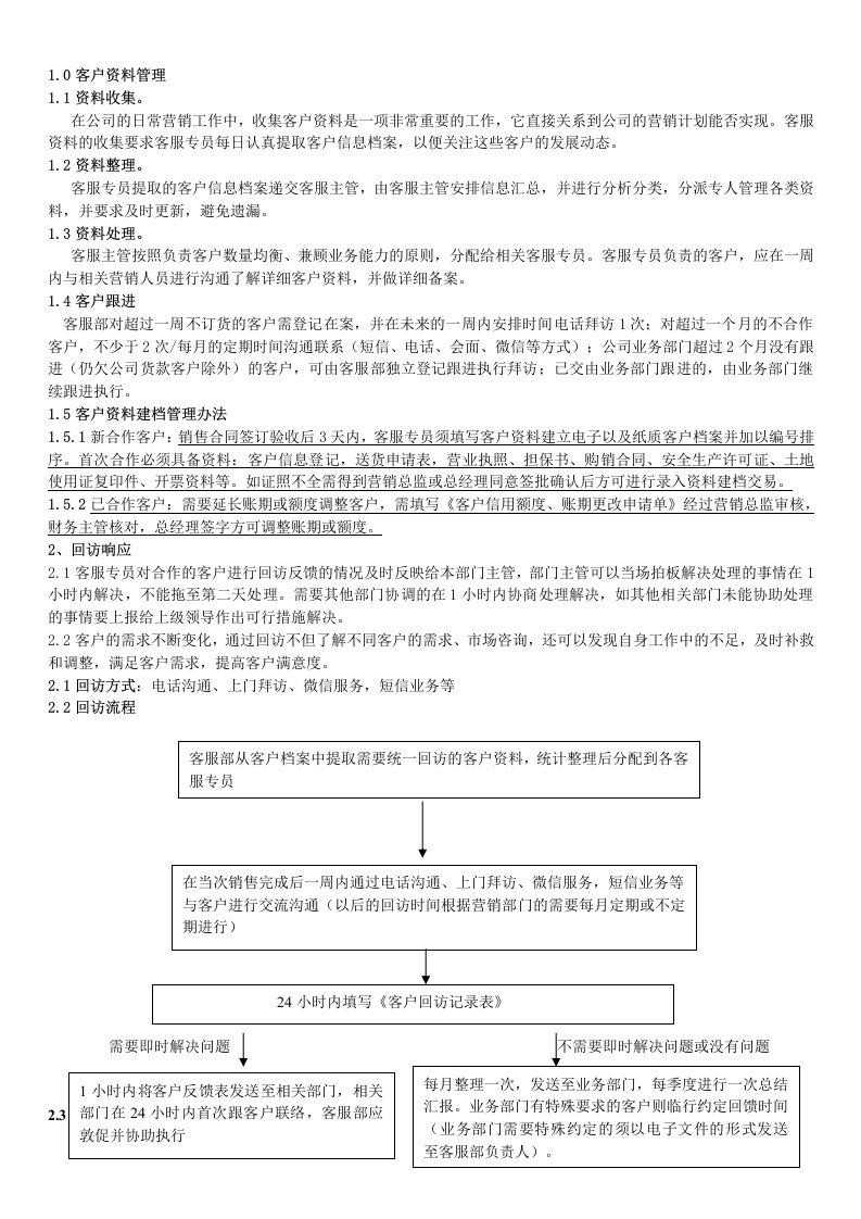 客户服务管理制度及工作流程