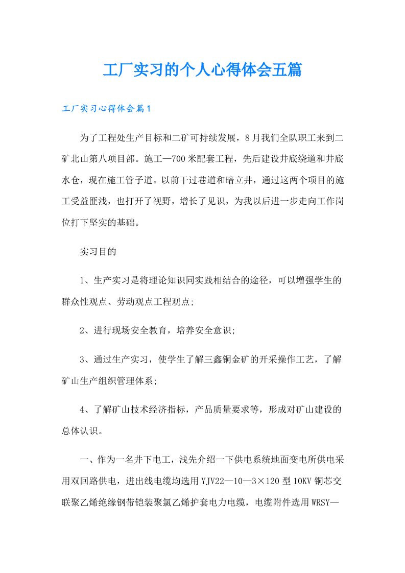 工厂实习的个人心得体会五篇